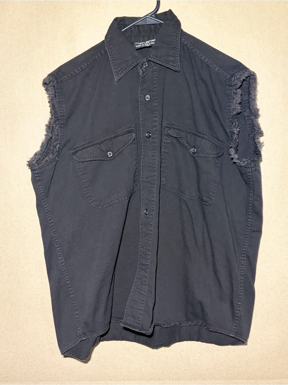 Frayed Sleeve Black Button-Front Men's Vest